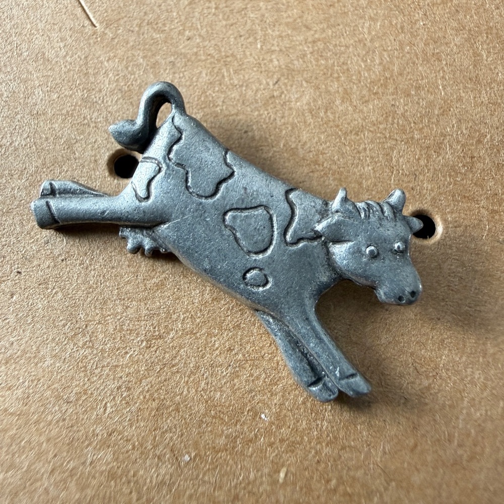 Vintage JJ Silver Cow Brooch